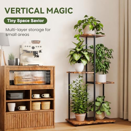 Plant Stand Indoor, Corner 4 Tier Metal Plant Shelf for Multiple Plants, Tiered Flower Pot Stands for Patio Garden Balcony Living Room Bedroom - color: 4 Tier Black+Brown