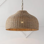 JONATHAN Y 20" Brown/Brass Gold 1-Light Rattan and Iron Dome Pendant Light, Adjustable Height Coastal Bohemian Hanging Lamp for Kitchen Island, LED Bulb Included JYL1133A