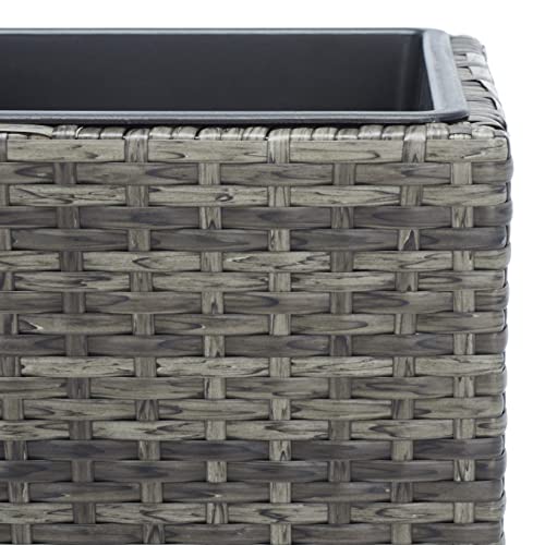 SAFAVIEH Outdoor - Rita Grey Brown Wicker 3-Tier Plant Stand with Baskets, Vertical Flower Rack Planter Shelf for Patio, Balcony, Garden, 32.28"W x 11.02"D x 24.8"H (PAT7705C) - color: Grey/Brown