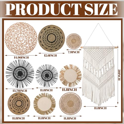 Tatuo 11 Pcs Boho Wall Basket Decor Bulrush Woven Wall Hanging Art Round Farmhouse Rustic Handmade Wicker for Summer Home, Bedroom, Living Room, Kitchen Decorations, Multi Sizes(Flower) - style: Flower