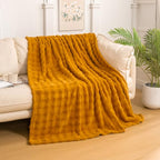 YUSOKI 3D Fleece Bubble Throw Blanket | 380GSM Ultra Soft Fluffy Plush | Non-Shedding Lightweight Cozy Blanket for Couch Sofa Bed | All Season (Gold,50 * 60inches) - color: Gold, size: Throw(50" x60")