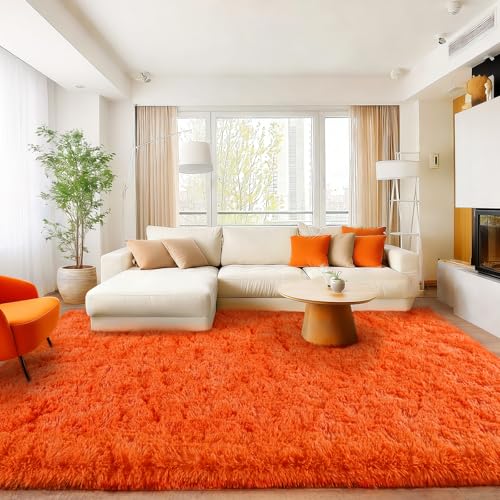 Area Rugs for Living Room Bedroom 9x12, Ultra Fluffy Shag Rug Modern Washable Carpet Soft Shaggy Non Slip Indoor Plush Fuzzy Rugs for Bedroom Dorm Office Home Aesthetic Decor, Orange - color: Orange, size: 9' x 12' (Rectangular)