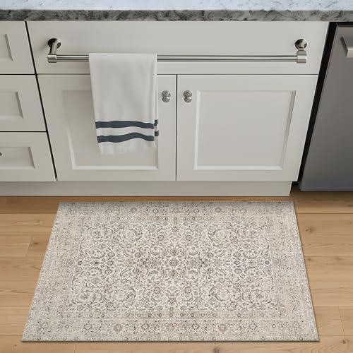 Bloom Rugs Washable Non-Slip 2' x 3' Rug - Beige/Off White Traditional Bordered Area Rug for Living Room, Bedroom, Dining Room, and Kitchen - Exact Size: 2' x 3' - color: Beige / Off White, size: 2' x 3' (Rectangular)