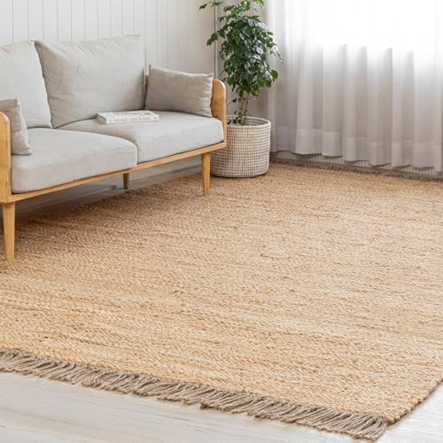 HOMEMONDE Chunky Braided Jute Area Rug 8x10 ft Rectangle Boho Home Décor Indoor Rug - Natural Handcrafted Farmhouse Style Rug for Bedroom, Living Room, Dining Room Kitchen, and Hallway - size: 8' x 10' (Rectangular)