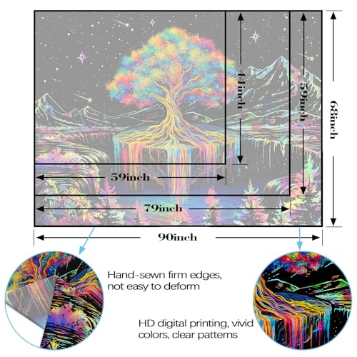 Spenlife Blacklight Tree of Life Tapestry Neon Fantasy Tapestry for Bedroom Rainbow Tapestries Wall Hanging Bedroom Living Room Wall Art and Home Decor 44x60 - color: Bright Yellow, size: 60"L x 44"W