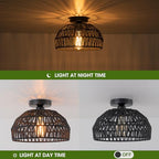 2 Packs Black Boho Light,Rattan Ceiling Lighting Fixtures Small Boho Lamp Shade Flush Mount Ceiling Light Hand Woven Chandelier for Entryway Bedroom Kitchen Nursery Lights - color: Black-Ceiling light (2 sets)