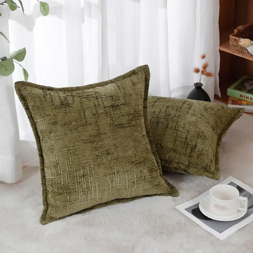 HPUK Fall Chenille Soft Throw Pillow Covers 18x18 Set of 2, Accent Cushion Covers for Living Room, Bedroom, Decorative Solid Color Pillow Covers for Couch, Sofa, Chair, Dusty Green - color: Chenille-dusty Green, size: 18" x 18" (Pack of 2)