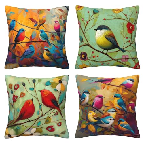 Bird Throw Pillow Covers 18 X 18 Inch Set of 4 Decorative Cushion Cover Home Decor for Sofa Chair Couch Bedroom Living Room - color: Bird