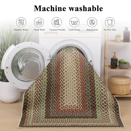 Ileading Faux Braided Indoor Door Mat 2'x3' Washable Farmhouse, No-Shed Non-Slip Woven Carpet, Pet Friendly Stain Resistant Jute Style Rug for Entryway Kitchen Laundry Room - color: Multi Color-red, size: 2' x 3'(Rectangular)