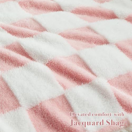 Ohocut Checkered Jacquard Shag Throw Pillow Covers, Pack of 2 Fluffy Pink Cute Decorative Girly Women Aesthetic Soft Checkered Throw Pillow Cases for Couch Sofa Bedroom,20x20 Inch - color: Pink, size: 20" x 20" (Pack of 2)