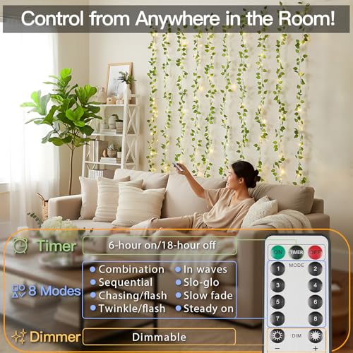 suddus Vines with Lights for Bedroom, 150 LED Fairy Lights with Vines, Pothos Curtain Lights for Bedroom, Dorm, Wedding, Party, Wall, Indoor, Outdoor Decor, 6.5ft x 4.9ft - color: Pothos, size: USB-150Led