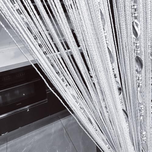 ave split 100cmX200cm Decorative Door String Curtain Beads Wall Panel Fringe Window Room Divider Blind for Wedding Coffee House Restaurant Parts Door Divider Beads Tassel Screen Decoration (white25) - color: White