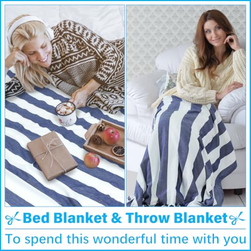 Vikumond Oversized Turkish Beach Towel Blanket XXL Cotton Sandproof Towels Boho Woven Extra Large Big Sand Free Giant Throw Blankets Huge Quilt XL Picnic Camping Necessities Cloud for Adult Gifts - color: Z Udarkblue Vertical Stripe, size: Xxxl(88x82 In,2