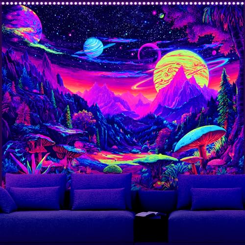 AOHMPT Blacklight Tapestry Glow in the Dark Tapestry Landscape Design 79'' × 59'' Inch Wall Hanging Decor for Bedroom Living Room - color: landscape -B, size: 79"L x 59"W