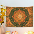 Water Lily and Sun Orange Green Tapestry, Floral Mandala Bohemian Decorative Wall Hanging, Aesthetic Tapestries for Living Room, Bedroom, Meditation 48x36 Inch - size: 48x36 Inch