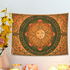 Water Lily and Sun Orange Green Tapestry, Floral Mandala Bohemian Decorative Wall Hanging, Aesthetic Tapestries for Living Room, Bedroom, Meditation 48x36 Inch - size: 48x36 Inch
