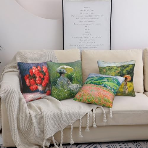 Monet Throw Pillow Covers 18 X 18 Inch Set of 4 Decorative Cushion Cover Home Decor for Sofa Chair Couch Bedroom Living Room - color: Monet