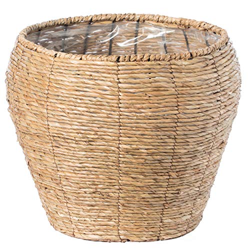 Vintiquewise Woven Round Flower Pot Planter Basket with Leak-Proof Plastic Lining - Large - size: Large