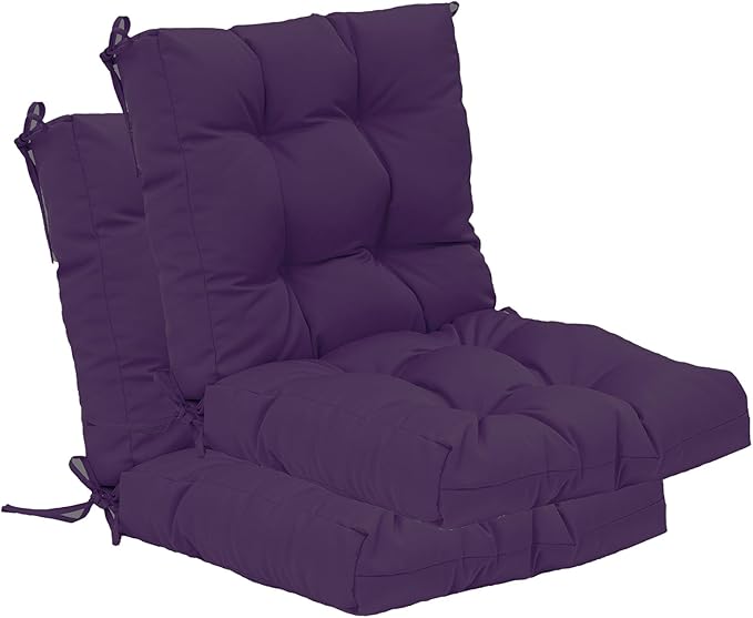 QILLOWAY Outdoor Seat/Back Chair Cushion Tufted Pillow, Spring/Summer Seasonal Replacement Cushions - Set of 2 (Purple)