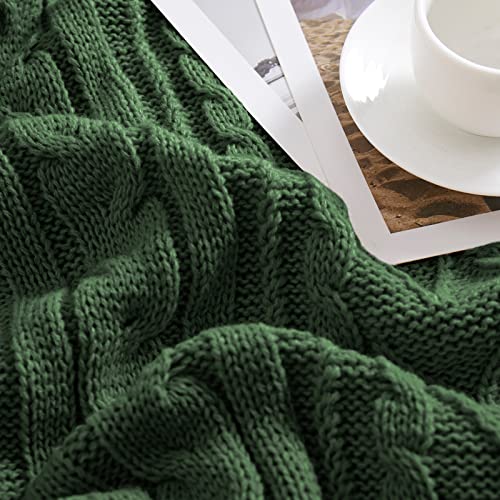 Aormenzy Forest Green Cable Knit Throw Blanket Queen Size for Bed Couch Sofa, Super Soft Cozy Knitted Blanket 90" x 90" Bed Blankets Full Size - color: Forest Green, size: 90" x 90", Queen