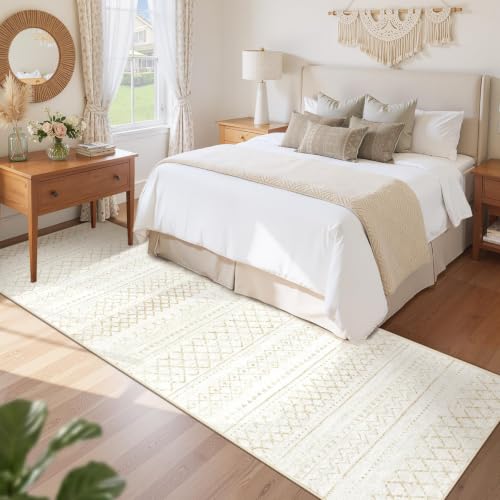Runner Rug 2x8 Boho Geometric Area Rugs: Washable Kitchen Rug, Soft Non Slip Moroccan Long Hallway Rugs for Bedroom Bathroom Laundry Entryway Staircase Foyer(Beige,2X8) - color: Beige, size: 2' X 8' (Rectangular)