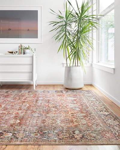 Loloi Layla Collection LAY-02 Spice/Marine 2'-3" x 3'-9" .13" Thick Accent Rug, Soft, Durable, Vintage Inspired, Distressed, Low Pile, Non-Shedding, Easy Clean, Printed, Living Room Rug - color: Spice / Marine, size: 2'3" x 3'9" (Rectangular)
