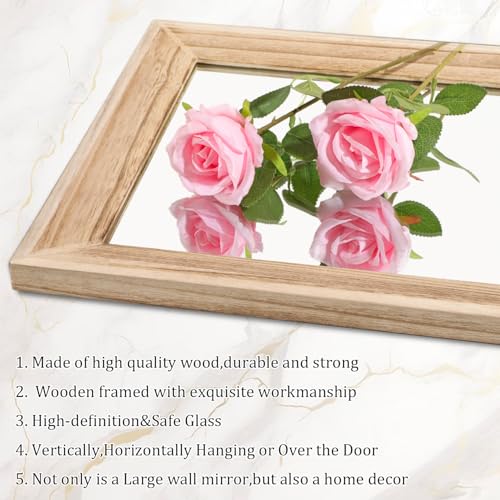 AAZZKANG Full Length Door Mirror Wooden Frame Large Mirrors for Wall 47"x16" Rectangular for Bedroom Living Room Bathroom Dressing Room Home Entryway - color: Natural, size: 47"L x 16"W