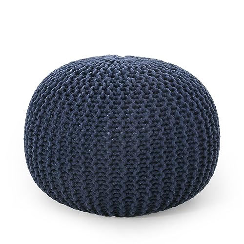 Nahunta Knitted Round Pouf - Cotton - Navy - color: Navy Blue