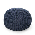 Nahunta Knitted Round Pouf - Cotton - Navy - color: Navy Blue