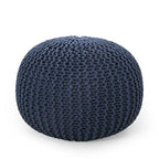 Nahunta Knitted Round Pouf - Cotton - Navy - color: Navy Blue