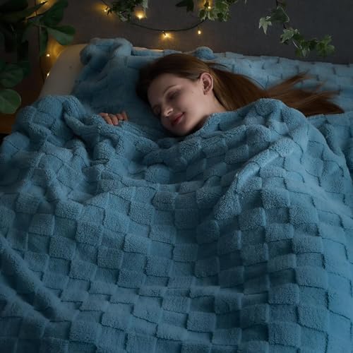NEWCOSPLAY Super Soft Queen Blanket Blue Premium Silky Flannel Fleece 3D Checkered Lightweight Bed Blanket All Season Use (Blue Checkered, Queen(90"x90")) - color: Blue Checkered, size: Queen(90"x90")