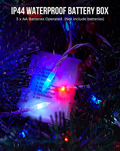 Brightown Red White Blue Battery Operated Mini String Lights with 8 Modes- 2 Pack 18 Feet 50 LED Independence Day Decoration Waterproof, Timer for Patriotic Xmas Holiday Party Outdoor Indoor - color: Red White Blue, size: 50 LEDs x 2 Pack