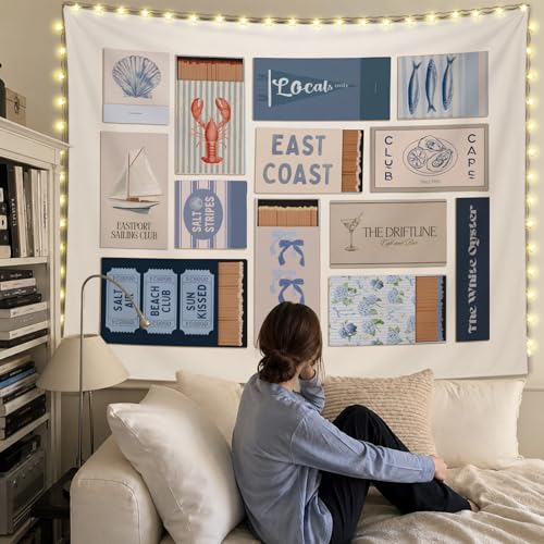 SkyCozy Retro Coastal Beach Wall Tapestry, Beach Home Room House Decor, Neutral Summer East Coast Nautical Beachy Ocean Tapestry for Home Bedroom Living Room Wall Decor, 50x60 Inch - color: 02-Retro Coastal Beach Tapestry
