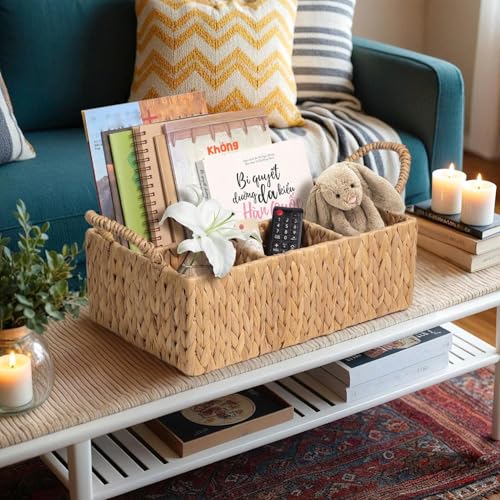 Divided Baskets with Handles, Storage Basket Natural for Organizing Bathroom Kitchen Shelves Office Supplies Organization, Wicker Storage Baskets 4 Section (1, Light Brown) - color: Light Brown