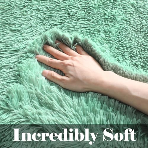 ONASAR Sage Green Runner Rugs for Bedroom Living Room, Fluffy 2x6 Bedside Hallway Area Rug, Ultra Soft Plush Furry Faux Fur Non Slip Floor Carpet for Nursery Kids Dorm Closet Home Decor Aesthetic - color: Sage Green, size: 2' x 6' (Runner)