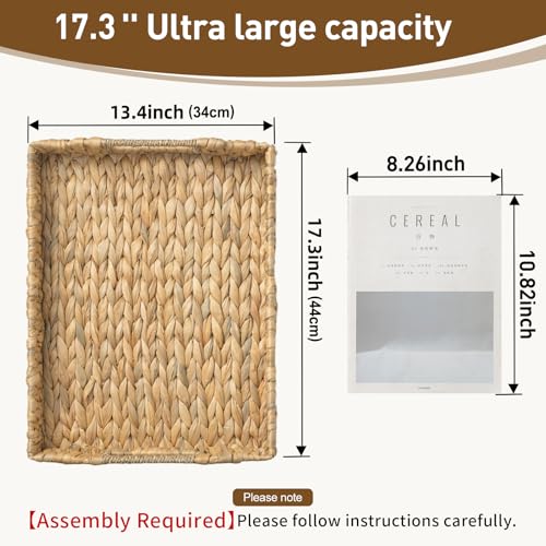 Rectangle Wicker Scalloped Serving Tray with Handles - Seagrass Handwoven Trays,Water Hyacinth Tray for Home Decor and Living Room, Dining Table, Bathroom Organizing, 17.3" L x 13.4" W x 3.6" H - color: Water Hyacinth-rectangle, size: 17.3" x 13.4" x 3.6"