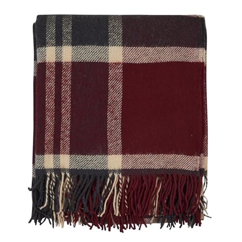 Cozy Wool Blanket, 100% New Zealand Wool, Tartan Design, Red & Blue, 67 x 79 in, Queen Size - color: Red and Blue