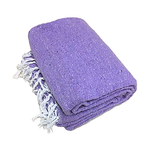 Open Road Goods Solid Color Mexican Yoga Blanket – Large Handwoven Throw for Yoga, Beach, Camping or Home – Soft and Durable Cotton Blend - color: Violet Blanket