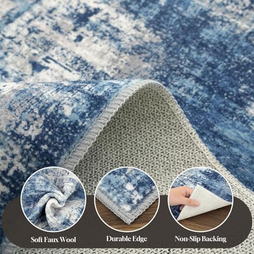 Lansny Abstract Small Area Rug 2x3 Entryway Rugs Washable Indoor Door Mat Entrance, Non Slip Kitchen Rugs, Rubber Backed Throw Rug Printed Faux Wool Floor Carpet for Front Door Foyer Entry Sink, Blue - color: Navy Blue / Slate Blue / Ivory, size: 2' x 3'