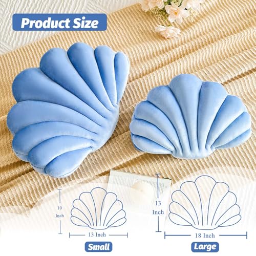 Lfsaaj Dusty Blue Seashell Throw Pillows, Shell Shaped Throw Pillows, 13 Inch Soft Velvet Home Decorative Pillow Plush Cushion for Bed Couch Living Sofa Room Decor Accent Throw Pillow - color: Velvet-dusty Blue, size: Small-13Inch