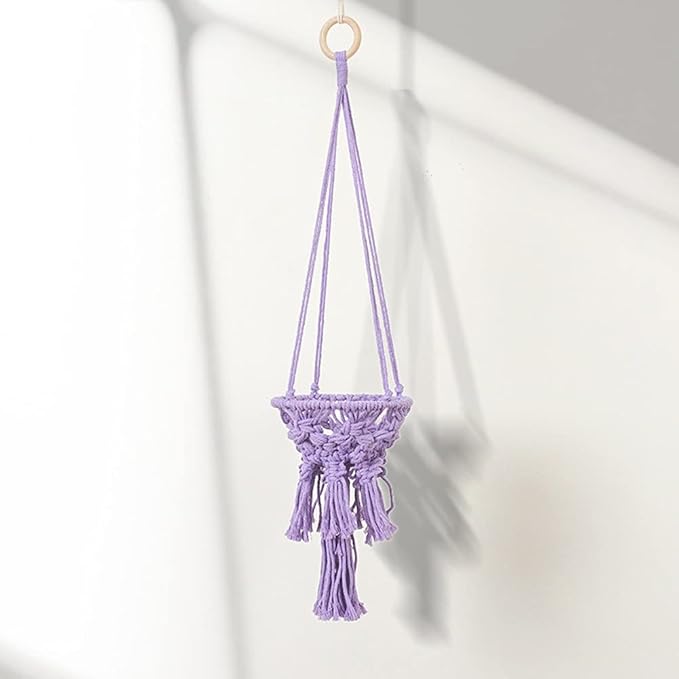 Macrame Plant Hangers with Tassels Indoor Hanging Planters Basket Handmade Cotton Rope Flower Pots Holder Stand Boho Home Decor Outdoor Decorations Round Pink