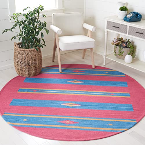 SAFAVIEH Montauk Collection 6' Round Red/Blue MTK551Q Handmade Boho Cotton Entryway Foyer Living Room Bedroom Kitchen Area Rug - size: 6' (Round)