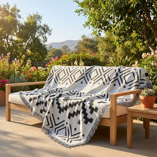 amorus Bohemian Throw Blanket Chenille Jacquard Tassels Cover, 71"*90",NO.1 | Boho Style blankets, modern Geometric, warm & cozy. For couch, bed, outdoor, car - color: Pattern 1, size: 71x91 in