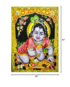 Ladoo Gopal Cotton sequin sitara batik Wall Hanging Painting : Size 43"x30" Inches - color: Laddoo Gopal - Bal Krishna