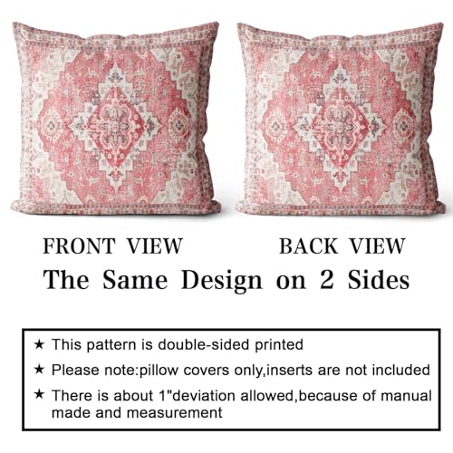 Snycler Pink Boho Throw Pillow Covers Set of 2 Monaco Rug Carpet Double Sided Pattern Cotton Soft Pillow Case Cushion Cover Pillowcase for Garden Couch Sofa Bed Decorative 16x16 inch - color: Pink, size: 16" x 16" (Pack of 2)
