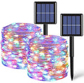 QITONG Multicolor Solar Fairy Lights, 2 Pack Each 66ft 200 LED String Lights Outdoor, Silver Wire Solar Christmas Lights with 8 Modes - color: Multicolor