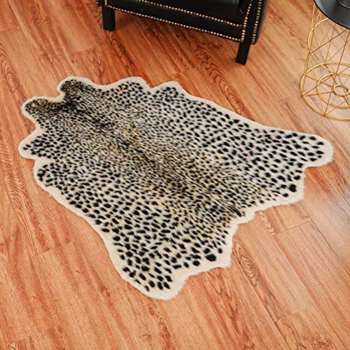 Leopard Print Area Rug Faux Cowhide Skin Fur Non-Slip Cheetah Rug Small Accent Distressed Animal Print Hide Mat Floor Carpet for Door Mat Entryway Bedrooms Laundry Room Decor 3.3x2.95Ft, Leopard - color: Beige Leopard 39.4"l X 35.4" W