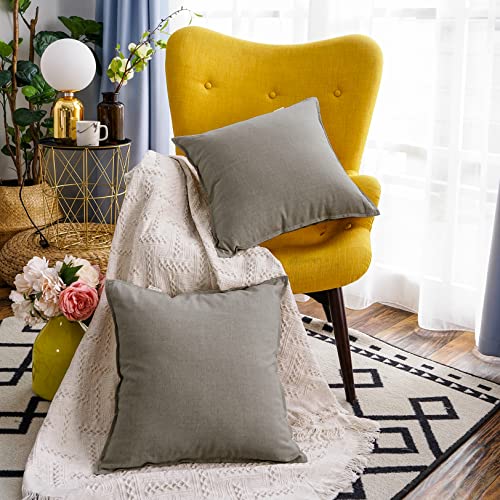 Jeanerlor 18"x18" Solid Cotton Linen Decoration Throw Pillow Case with Zipper Euro Sham Cushion Case Cool Pillow Cover Delicate Decorative Pillowcase for Chair/Bed/Couch,2 Packs, Gray - color: Grey, size: 18" x 18" (Pack of 2)