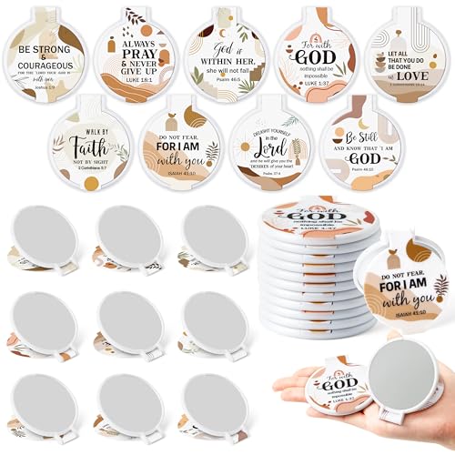 Y1tvei Bible Verse Folding Mirrors - 36Pcs Boho Christian Gifts Bulk Bible Verse Folding Compact Mirrors Inspirational Small Portable Round Pocket Makeup Mirror for Purse Church Party Favors for Women - color: Brown-boho