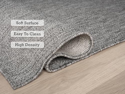 Angela Easy Jute Indoor Outdoor Rug, 6x9 Natural Solid Jute Look, Polyester, Durable & Easy Care Outdoor Farmhouse Carpet for Patio, Porch, Living Room (6' x 9', Gray) - color: 2001 - Gray, size: 6' x 9' (Rectangular)